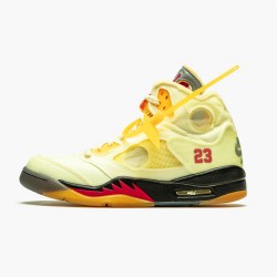 Stockx OFF WHITE x Air Jordan 5 Retro Sail SailFire Red Muslin Black DH8565 100 AJ5 Sneakers